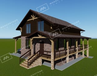 Кирпичный дом с цокольным и с мансардным этажом на участке со склоном